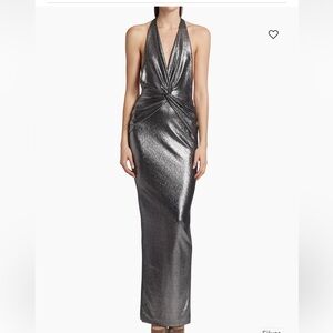 Michael Costello Collection Stella Metallic Knit Twisted Halter Gown dress sz 6